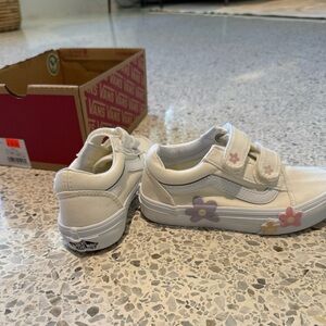 Vans Kids White Sneakers with Pastel Floral Accents